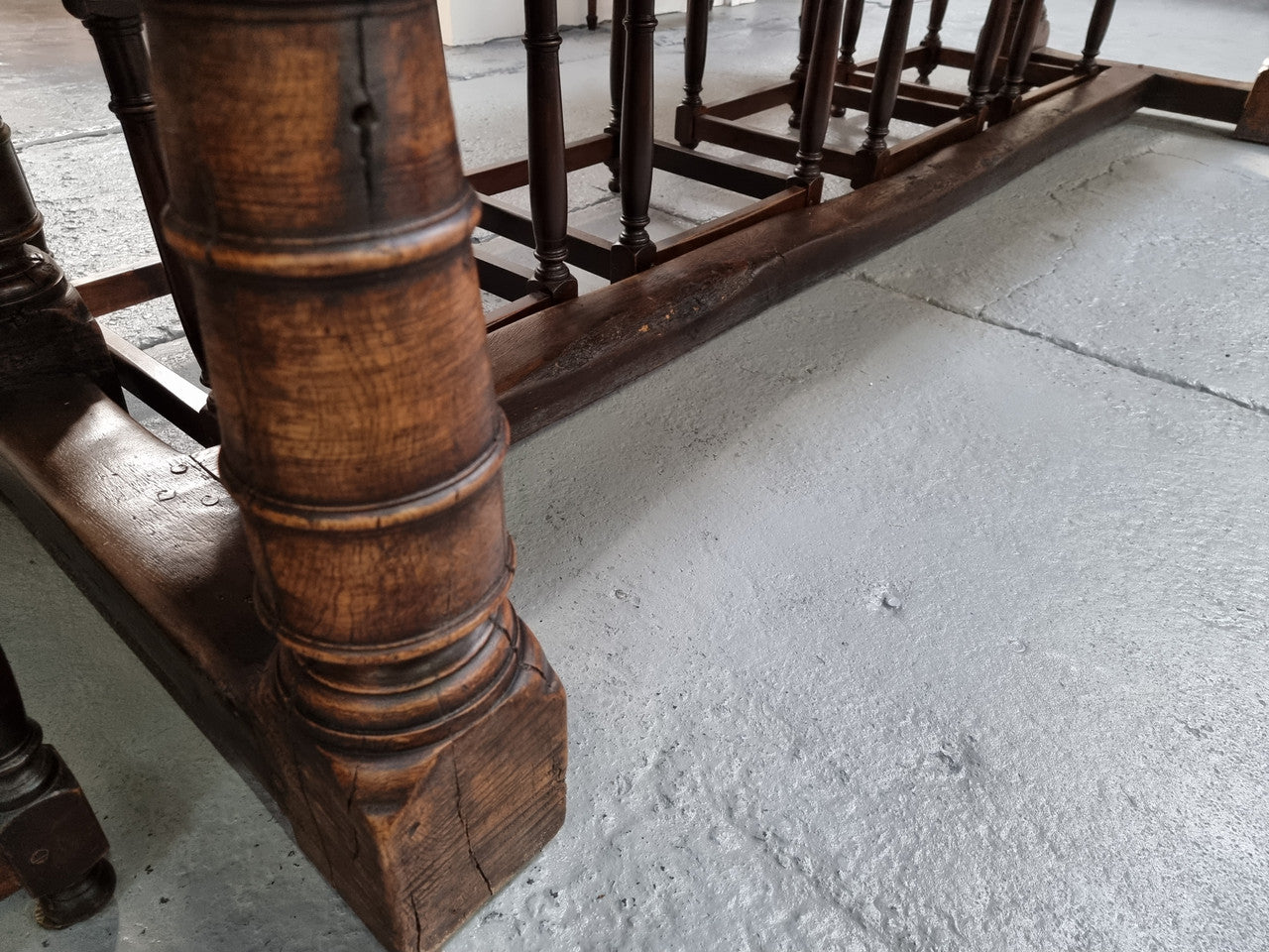 Amazing 3 Meter Dark Oak Farmhouse Dining Table With Set of 10 Leather Chairs | Antique & Vintage | Moonee Ponds Antiques | Australia Wide Delivery
