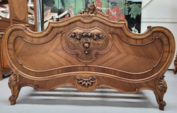 Beautifully Carved French Walnut 19th Century Queen Bed Head, Foot and Rails | Antique & Vintage | Moonee Ponds Antiques | Australia Wide Delivery