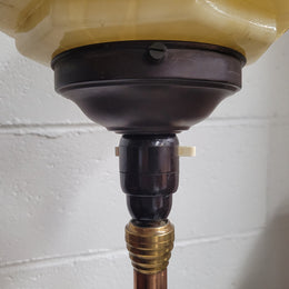 Stunning Art Deco Brass Copper Table Lamp With Beautiful Stepped Glass Shade