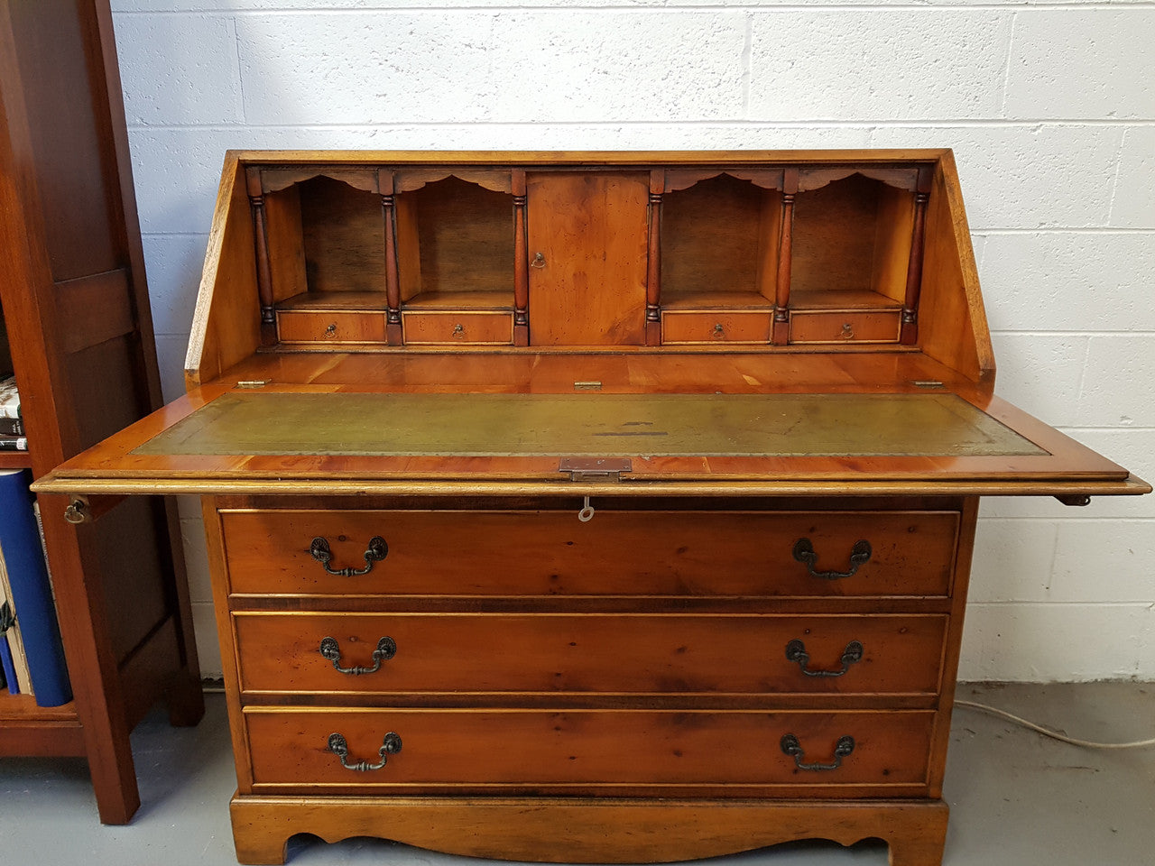 Antique Yew Wood Bureau With A Leather Inset | Antique & Vintage | Moonee Ponds Antiques | Australia Wide Delivery