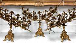 Fabulous & Highly Decorative Set Of Three French Brass Candelabras | Antique & Vintage | Moonee Ponds Antiques | Australia Wide Delivery
