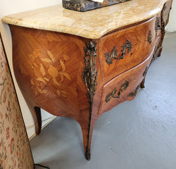 French Louis XV Style Marquetry Inlaid 2 Drawer Marble Top Commode | Antique & Vintage | Moonee Ponds Antiques | Australia Wide Delivery