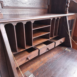 Oak Tudor Style Secretaire Bookcase With Leadlight Doors | Antique & Vintage | Moonee Ponds Antiques | Australia Wide Delivery