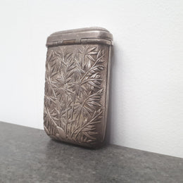 Antique stunning heavy quality Chinese export silver cigar case. Unusual folding action. Circa 1880. Hallmarked. 101 grams.