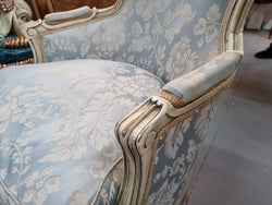 Pair of Stunning Louis XV Painted With Blue Upholstery Bergere Chairs | Antique & Vintage | Moonee Ponds Antiques | Australia Wide Delivery