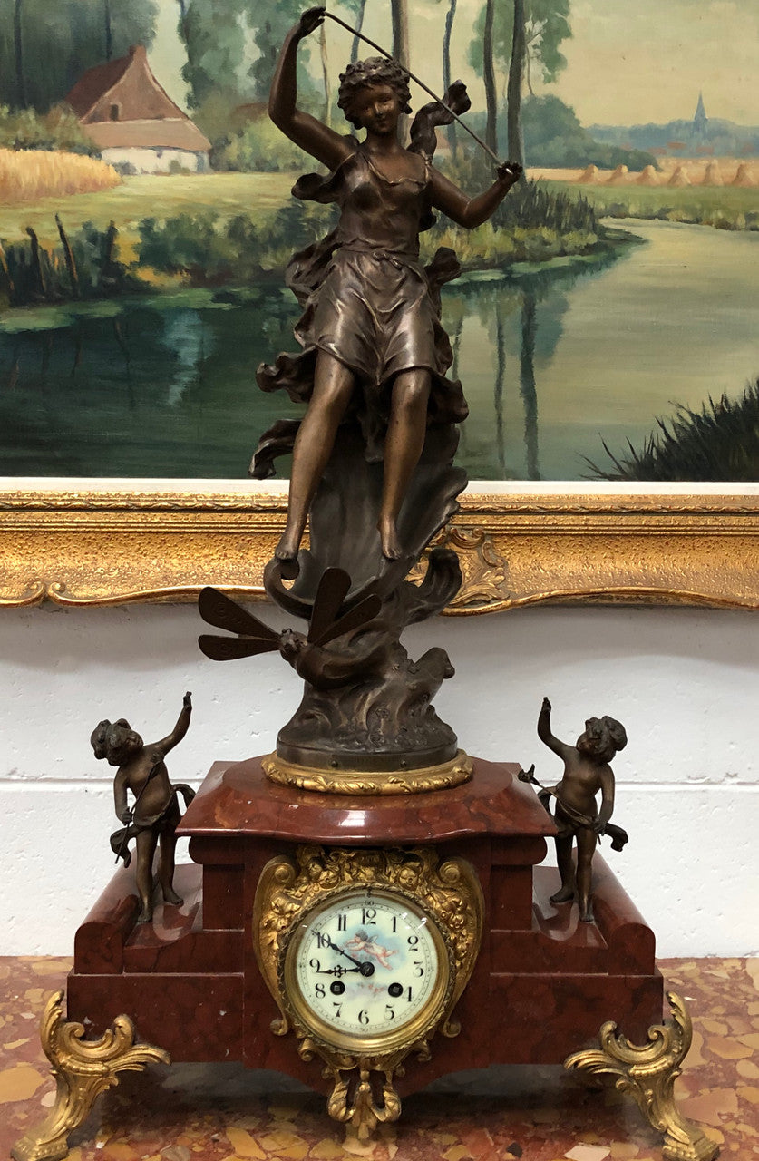 Antique French Bronzed Mantle Clock