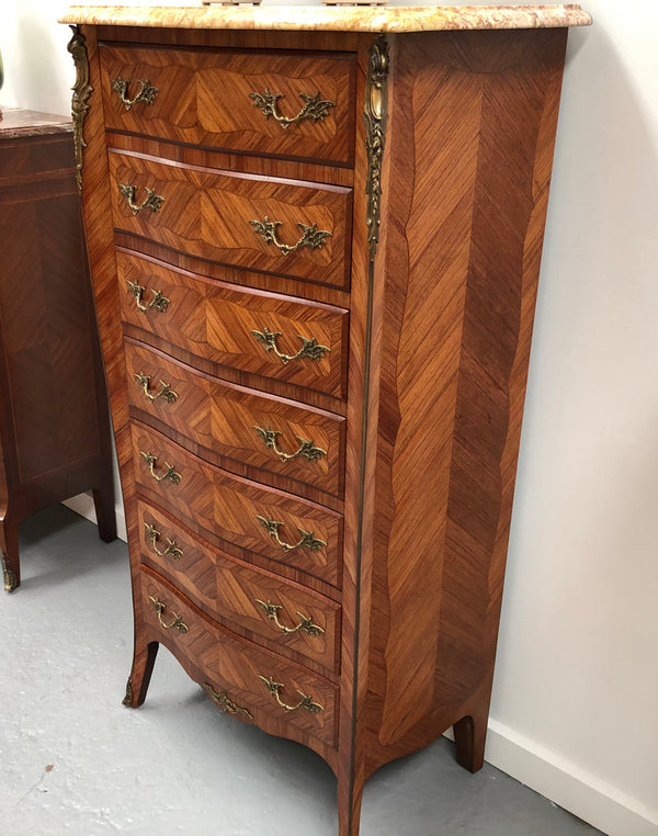 Kingwood Louis XV Inlaid Marble Top Semainier