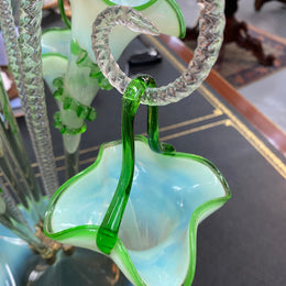 Large & rare victorian vaseline glass epergne. All complete with trumpets canes & baskets and all in good condition.