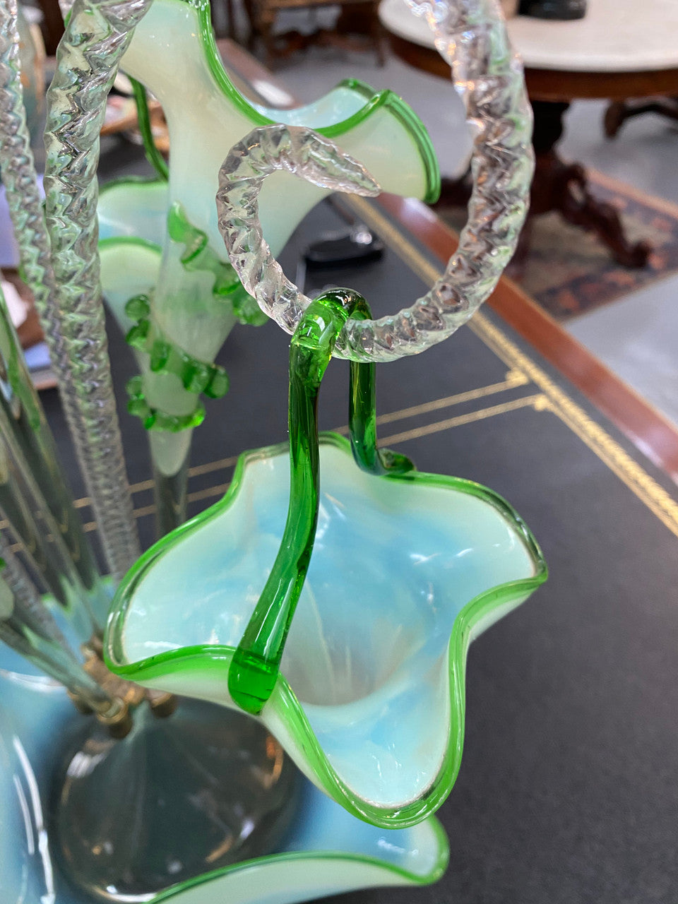 Large & Rare Victorian Vaseline Glass Epergne