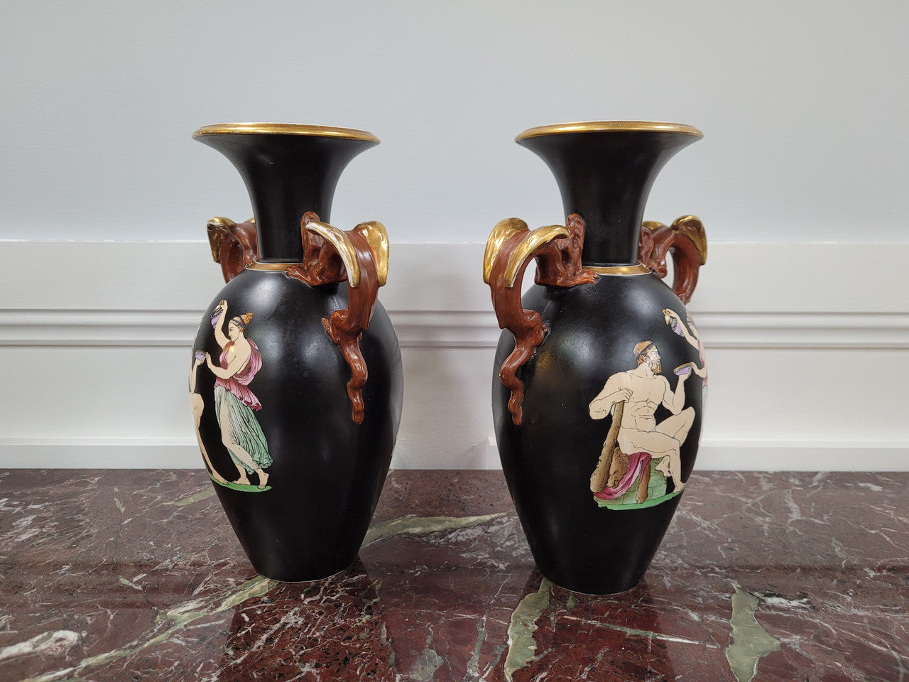 Pair Antique 19th Century Paris Porcelain Grecian Style Vases | Antique & Vintage | Moonee Ponds Antiques | Australia Wide