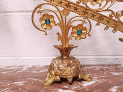 Pair Of Highly Decorative French Gilt Brass & Jeweled Candelabras | Antique & Vintage | Moonee Ponds Antiques | Australia Wide Delivery
