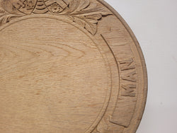 Antique Circular Oak Bread Board Carved with “Manners Makyth Man” & the Arms of Winchester College England | Antique & Vintage | Moonee Ponds Antiques | Australia Wide Delivery