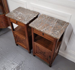 Pair of French Oak Arts & Crafts Style Marble Top Bedside Cabinets | Antique & Vintage | Moonee Ponds Antiques | Australia Wide Delivery