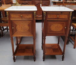 Pair of White Marble Topped Louis 16th Style Bedside Cabinets | Antique & Vintage | Moonee Ponds Antiques | Australia Wide Delivery