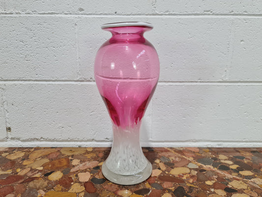 Large Vintage "Murano" pink and white vase. In good condition with no chips or cracks.