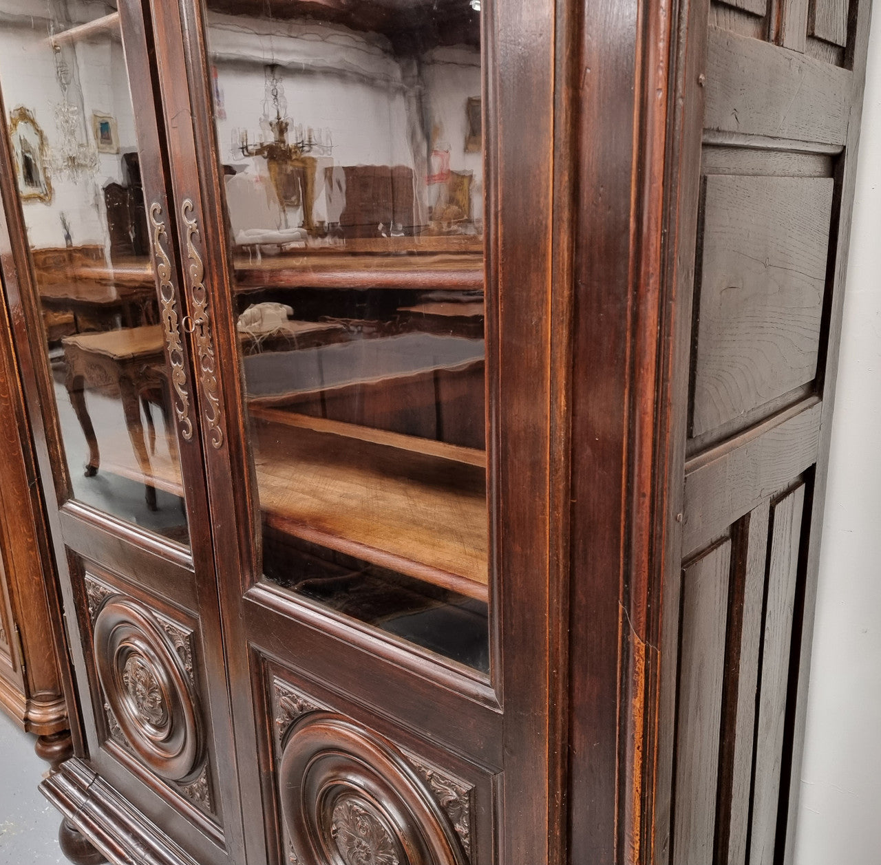 Substantial French Henry 2nd Walnut two door bookcase. It has five fully adjustable shelves and has been sourced from France. It is in good original detailed condition.