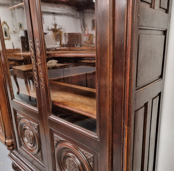 Substantial French Henry 2nd Walnut two door bookcase. It has five fully adjustable shelves and has been sourced from France. It is in good original detailed condition.