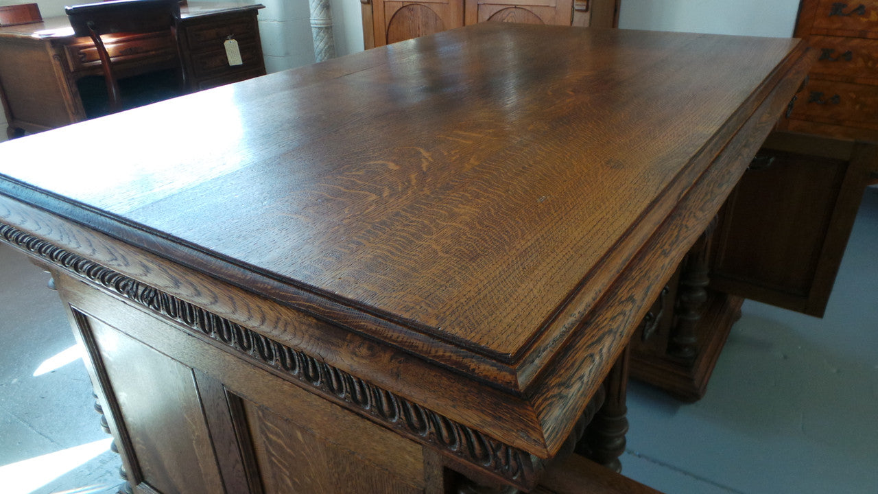 French Oak Partners Desk-3 | Antique & Vintage | Moonee Ponds Antiques | Australia Wide Delivery