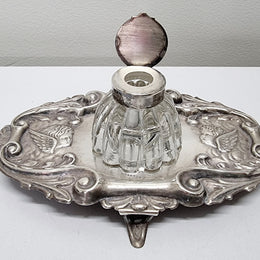 Edwardian Silver Plated Ink Stand Cherub Embossed Design