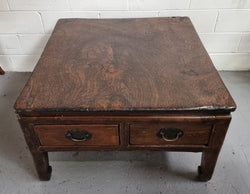Square Elm Coffee Table with Oriental Legs and Two Long Drawers | Antique & Vintage | Moonee Ponds Antiques | Australia Wide Delivery