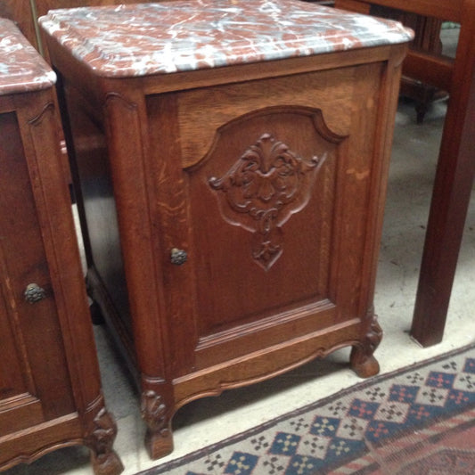Pair French Marble Top Bedside