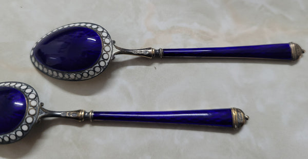 Stunning set of six 925 sterling silver and enamel spoons . In good original condition, please view photos as they help form part of the description.