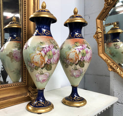 Pair Of French Antique Flower Decorated Vases | Antique & Vintage | Moonee Ponds Antiques | Australia Wide Delivery
