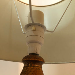 Tudor style Oak standard lamp, rewired and with foot switch. In good original condition.