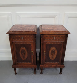Pair of French Art Deco Oak & Rouge Inset Marble Top Bedside Cabinets | Antique & Vintage | Moonee Ponds Antiques | Australia Wide Delivery