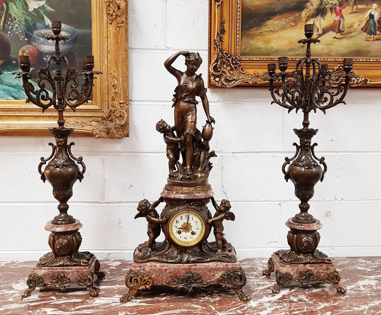 Three Piece French Garniture Clock Set | Antique & Vintage | Moonee Ponds Antiques | Australia Wide Delivery