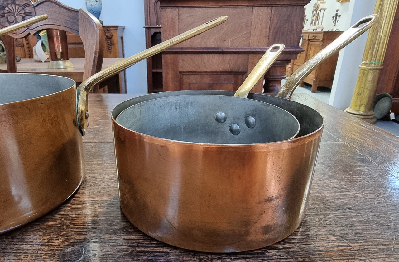 Set of Five French Vintage Copper & Brass Pots | Antique & Vintage | Moonee Ponds Antiques | Australia Wide Delivery