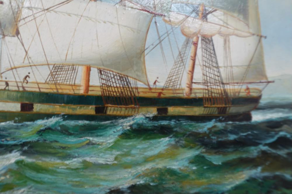 Decorative Oil On Board Painting Of A Ship In Gilt Frame | Antique & Vintage | Moonee Ponds Antiques | Australia Wide Delivery