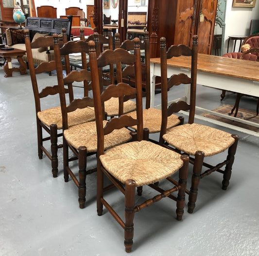 French Set Of Six Ladder Back Rush Seat Chairs