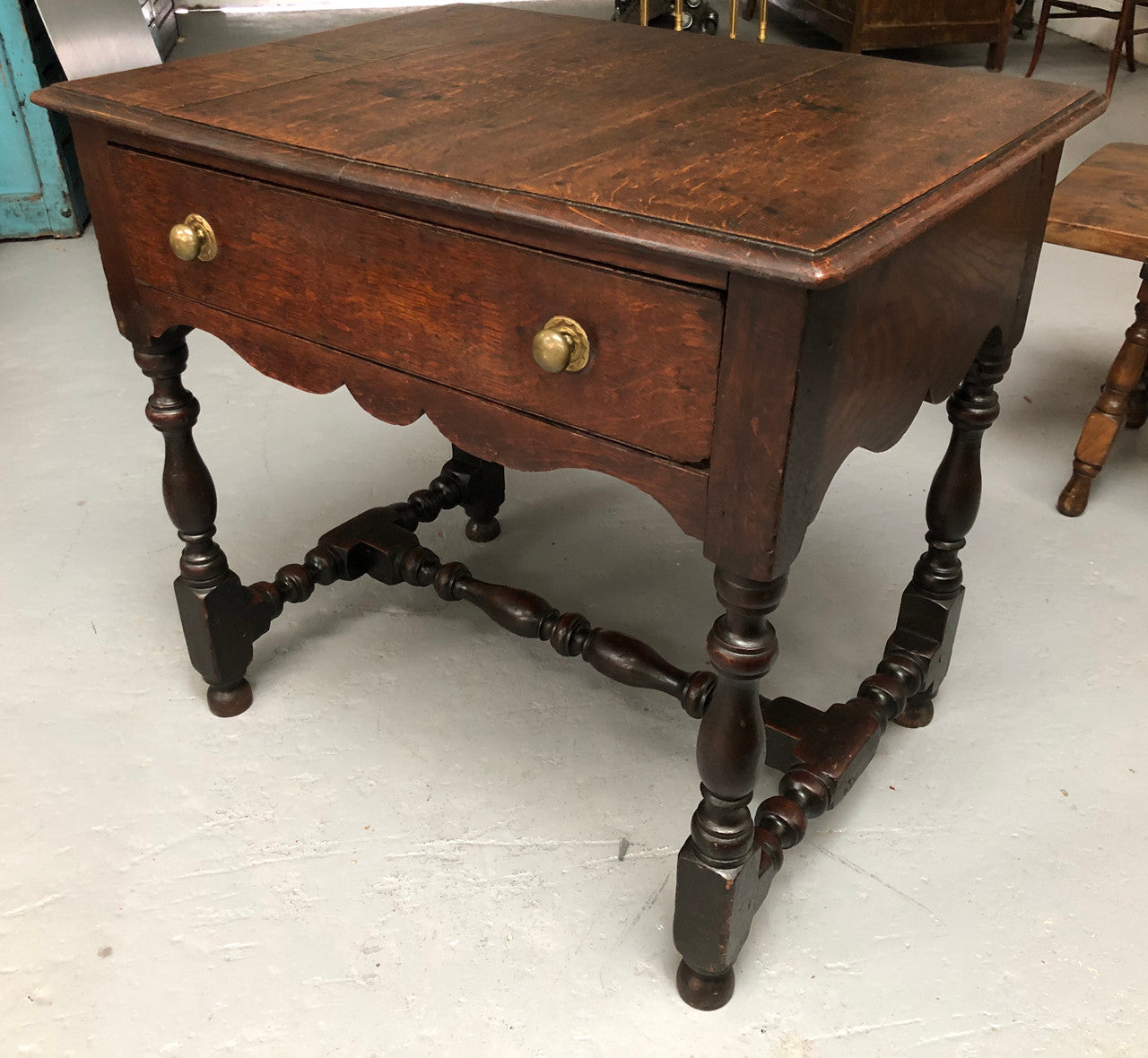 Antique French Oak Side Table With Drawer "Mellow Patina"
