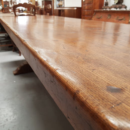 Superb 19th Century French Oak Pedestal Refectory Table Rustic Farmhouse
