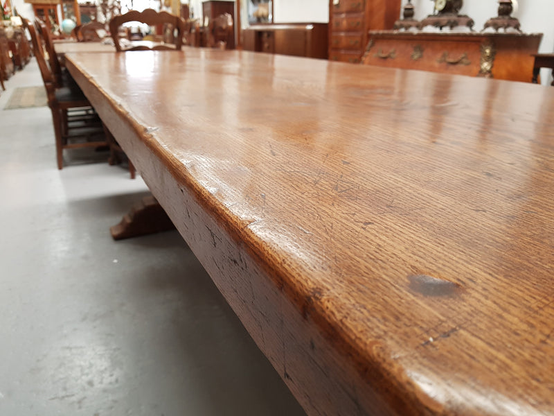Superb 19th Century French Oak Pedestal Refectory Table Rustic Farmhouse