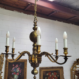Stunning six arm French bronze chandelier. It can be used with or without shades. It has been fully rewired to Australian standards. It is in good original detailed condition.