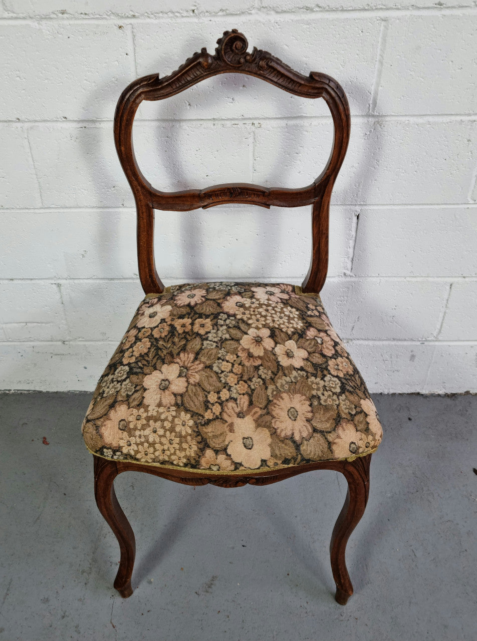 Antique French Walnut Petite Ladies Chair Tapestry Upholstery