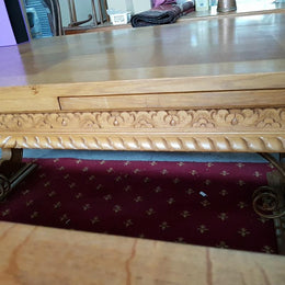 French Oak Iron Base Dining Table (original unrestored condition)