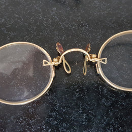 Antique Gold Plated Pince-Nez Reading Glasses In Original Case
