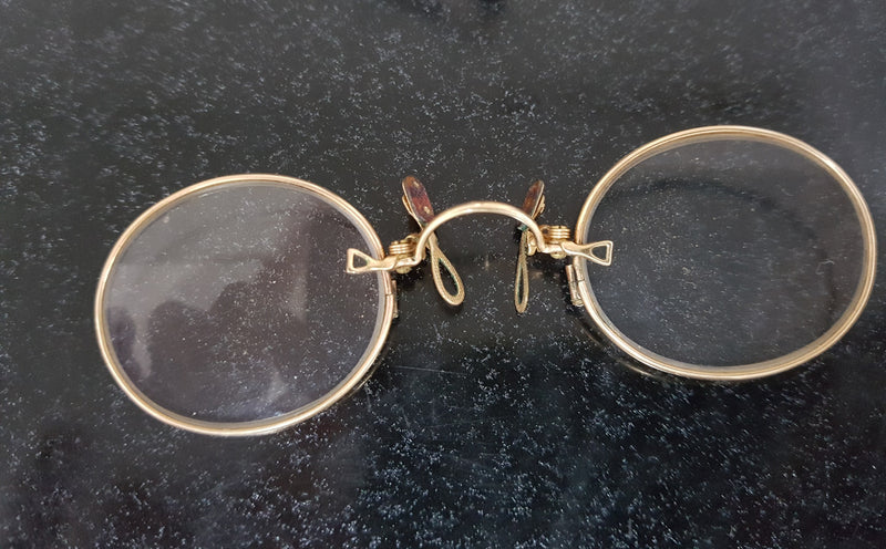 Antique Gold Plated Pince-Nez Reading Glasses In Original Case