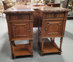Pair French Oak Henry II Style Rouge Marble Topped Bedside Cabinet | Antique & Vintage | Moonee Ponds Antiques | Australia Wide Delivery