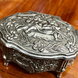 Vintage Metal Trinket Box With Cherubs