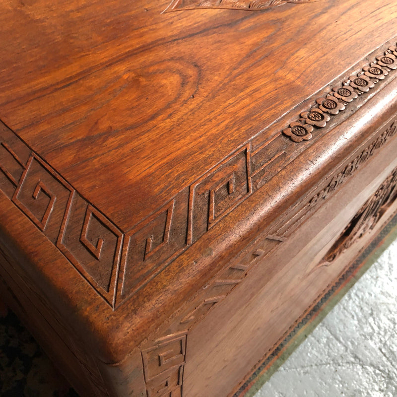 Chinese Carved Camphor Wood Chest