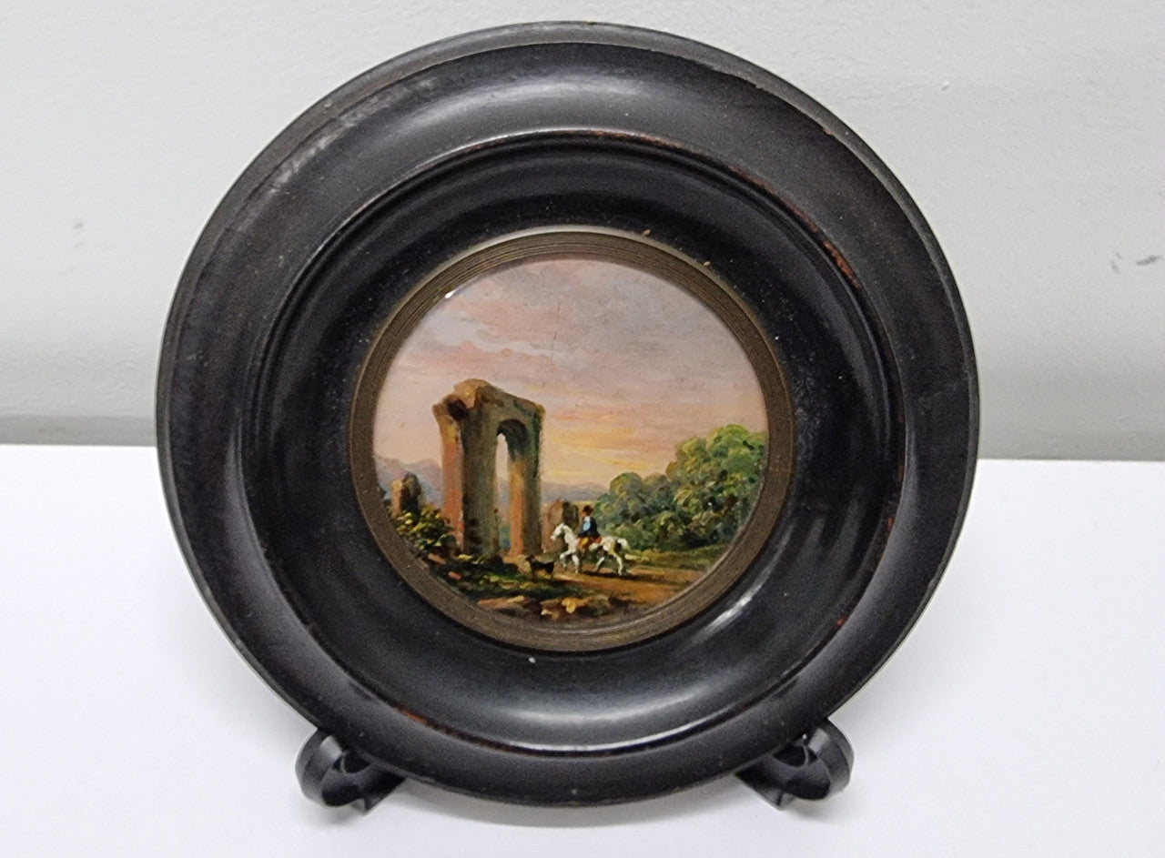Lovely Victorian hand painted miniature landscape. Please note stand is not included. It is in good original condition and has been sourced locally. Please view photos as they help form part of the description.