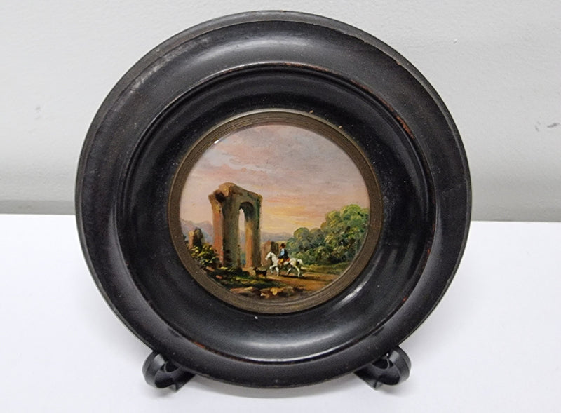 Lovely Victorian hand painted miniature landscape. Please note stand is not included. It is in good original condition and has been sourced locally. Please view photos as they help form part of the description.
