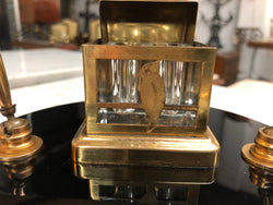 Round Art Deco Brass & Glass Ink Well | Antique & Vintage | Moonee Ponds Antiques | Australia Wide Delivery