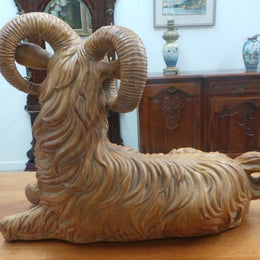 A Majolica Glazed Terracotta Ram Statue Of Large Proportions