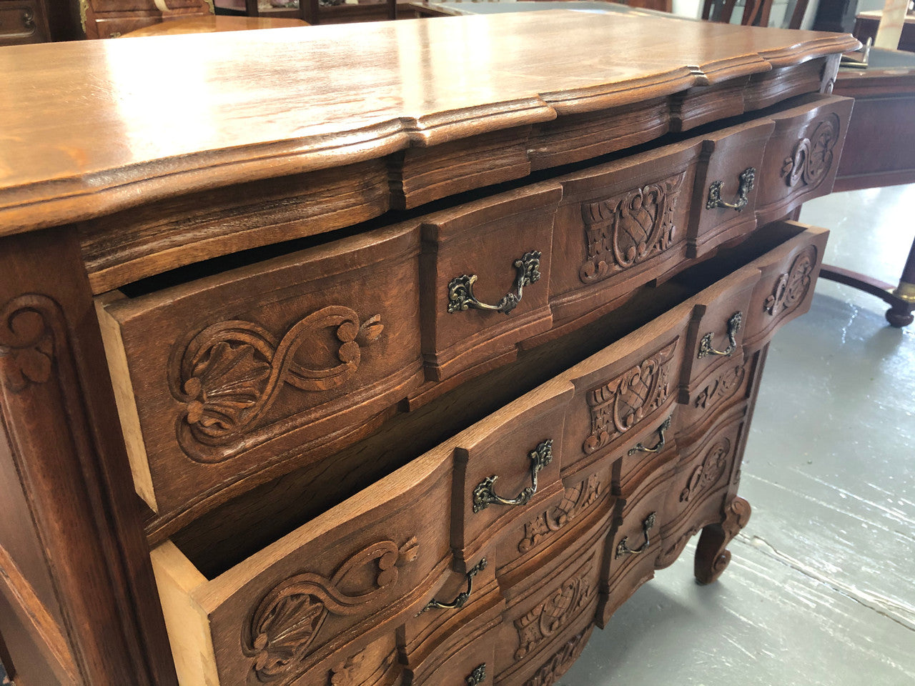 French Walnut Carved Chest Of Drawers