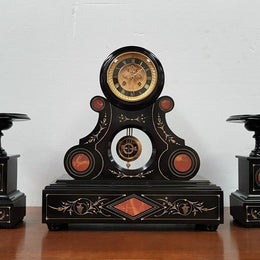 French Black Marble Three Piece Clock Set